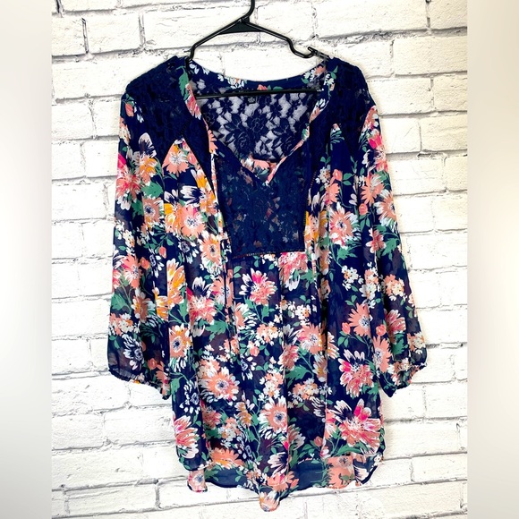 Zac & Rachel Floral Lace Boho Top size 2X - Picture 2 of 12